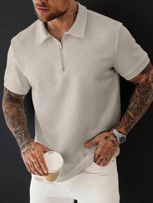 Manfinity Homme 男士大尺碼成熟休閒短袖 Polo 衫，儀式場合適用 - 卡其色 - 查看 3