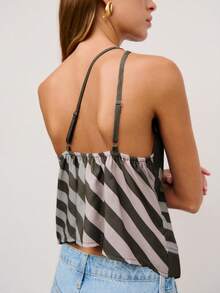 Nöista Striped Halter Top Featuring Adjustable Straps And A Bow Tie Back, Perfect For Summer, Fall, Vacation, Beach And Party Looks, Festival Looks - Olive Green - View 2