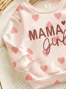 珊瑚粉色可愛愛心字母Mama'girl❤女嬰休閒舒適柔軟加厚保暖圓領長袖運動衫與內搭褲套裝，適合秋冬日常穿著，舒適季節時尚女嬰款 - 彩色 - 查看 5