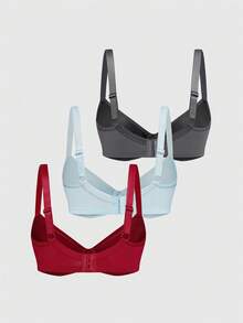 SHAPORA 3pcs Spaghetti Strap Solid Color Bras & Wireless Bras (Red + Dark Grey + Blue) - Multicolor - View 2