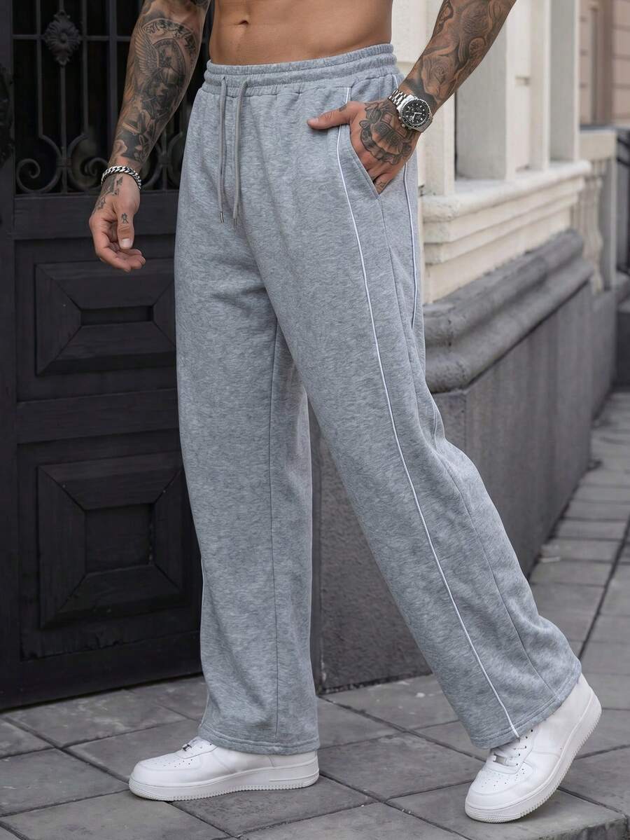 Manfinity CasualCool 男士素色抽繩腰口袋休閒寬鬆運動長褲,灰色寬鬆運動長褲,男士老錢風,日常休閒,週末旅行,戶外活動,旅行探險,輕鬆工作環境或半正式場合,男朋友/丈夫禮物,週年/生日禮物派對夏季假期節日,婚禮,春季到夏季,復活節,Y2k,復古,節日,男士寬鬆抽繩腰灰色運動長褲休閒穿著,運動長褲,灰色運動長褲,男士健身服,青年長褲,年輕運動長褲 - 淺灰色 - 查看 1