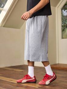 Whitmere Men's Casual Elastic Waist Drawstring Loose Straight Leg Knee-Length Shorts, Summer - Light Grey - View 5