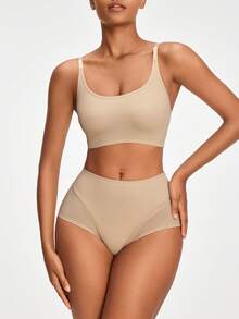 SHAPORA 女士單色網眼塑身內衣套裝 - 卡其色 - 查看 7