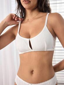 Ocili 100% Cotton Soft Jacquard Minimalist Bohemian Solid Color Comfortable Women Bra Underwear - White - View 5