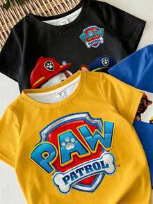SHEIN | PAW Patrol 兒童小男孩圓領字母卡通圖案休閒百搭日常外出短袖T恤 3件/組 - 彩色 - 查看 4
