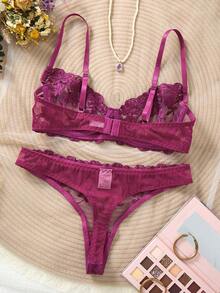 Divavoom 2pcs/Set Bra Berkawat Wanita Warna Pink Romantis - Violet Purple - View 5