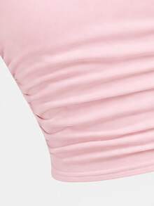 Setelan Pullover Rajut Kasual Abu-abu Polos untuk Remaja Perempuan + Celana Pendek Abu-abu, Pakaian Musim Panas, Gaya Dasar, Gaya Kasual, Gaya Sporty - Berwarna merah muda - View 3