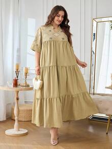 Al Najma Embroidered Pattern 3/4 Sleeve Loose Elegant Flared Hem Comfortable Daily Elegant Traditional Plus Size Women's Turkish Long Shirt Arabic Traditional Long Shirt - Mustard Yellow - View 5