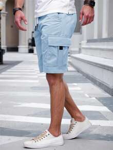 Manfinity Homme Men's Drawstring Waist Pocket Casual Versatile Daily Travel Cargo Shorts - Baby Blue - View 3