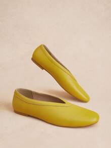 Rosivie Ladies Square Toe Yellow Fashion Versatile Casual Flat Shoes - Yellow - View 4