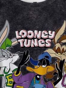 LOONEY TUNES X SHEIN Men's Casual Letter & Cartoon Graphic Round Neck Short Sleeve T-Shirt, Summer - White - View 4