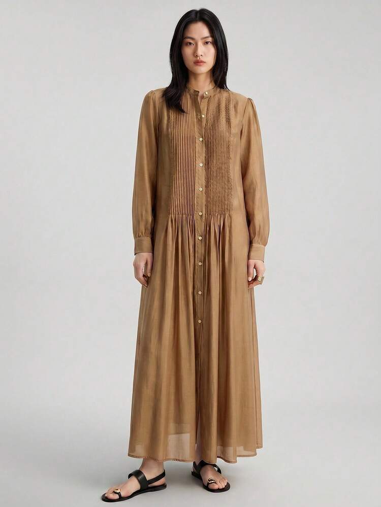 Women's Festival Beach Holiday Outfit Country Style Country Music Concert 2026SS Spring/Summer Women's Extra Long Dress New Women's Summer Long Sleeve Ruched Loose Dress, Elegant Minimalist, Bohemian Women's Clothing, Brown Dress, Summer Dress Women's Elegant Ceremony Dress
