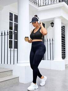 SHEIN Rhythm Era Legging Yoga Olahraga Ketat Wanita - Royal Blue - View 6
