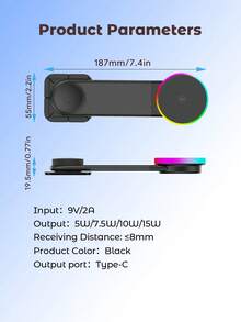 Teckwe 15W 磁吸無線車充支架，RGB 燈 MagSafe 車用手機架儀表板安裝，快速充電自動磁吸車充 - 無線充 - 查看 8