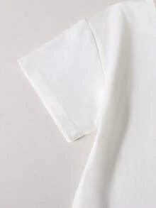 SHEIN Playful Pals 2件/套 幼童男童休閒時尚舒適圖案印花圓領落肩上衣與條紋印花短褲，適合春/夏季、戶外玩耍、日常百搭、柔軟夏季衣物、度假 - 黃色 - 查看 7