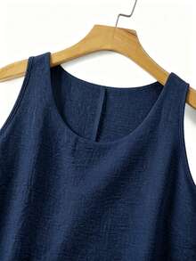 Linhara Spring Summer Autumn Round Neck Sleeveless Double Layer Design Yellow Apricot Plus Size Cami Tank Top - Royal Blue - View 3
