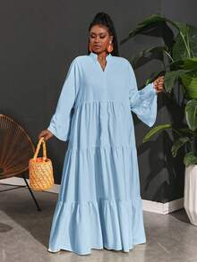 Slaydiva Slayr Đầm Sơ Mi Nữ Dáng Suông Chữ A Dệt Thưa Phong Cách Casual Đi Nghỉ Dưỡng Size Lớn - Xanh da trời - Xem 5