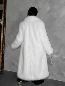 Maweii Women's Faux Fur Long Coat, Winter Furry Jacket - White - View 2