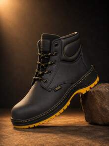 Genuine Leather Pleg Working Boot With Steel Helmet - amarillo con negro - View 3