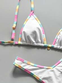 Swim Vcay 2件組女款夏季隨機印花掛脖細肩帶金屬裝飾性感比基尼套裝 - 彩色 - 查看 4