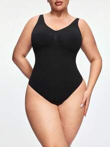SHAPORA Plus Size Seamless Shapewear Jumpsuit, Waist & Abdomen Shaping, Buttock Lifting, Minimalist Design, Wearable As Outerwear - Black - View 5