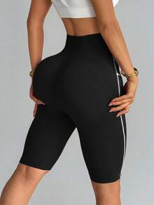 Slayform Slayform Contrast Color Seamless Sports Essential AthleticBermuda Shorts Gym Black Summer - Black and White - View 3