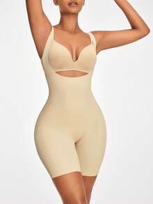 SHAPORA Women's Solid Color Bodysuit Shapewear - Apricot - View 2
