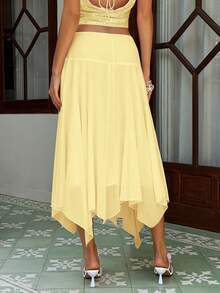 MainGRL Women's Solid Color Casual Versatile Date/Travel A-Line Skirt - Pale Yellow - View 2