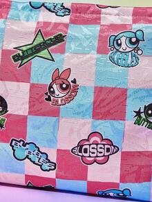 FanGlow THE POWERPUFF GIRLS X SHEIN 花朵、泡泡、毛茛花紋化妝包，簡單、甜美、可愛便攜式化妝包，零錢包，化妝品配件收納包，旅行收納包，衛生棉化妝包 - 彩色 - 查看 3