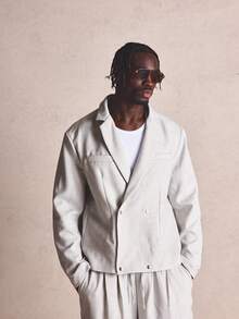 Musero Oversized Tailored Suit Smart Style Stud Press Fastening Welt Pockets Blazer Jacket Spring Summer - Grey - View 1