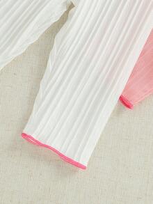 SHEIN 嬰兒與幼兒 0-3 歲 4 件套，白色與粉色領口短袖紋理布料套裝，適合日常穿著、休閒、居家及更多場合 - 彩色 - 查看 7