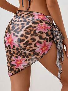 SHEIN Swim 1件豹紋印花度假時尚夏季海灘罩裙 - 彩色 - 查看 2