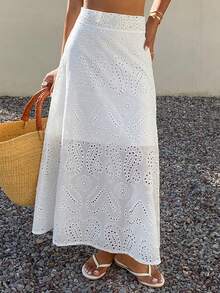 DAZY Summer Loose Casual Vacation Style Flared Embroidered Women's Skirt - White - View 3