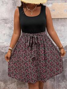 SHEIN VCAY Plus Size Women Leisure Holiday Floral Patchwork Dress Summer Outfits Country Rave Festival Beach Vacation Sundress Boho Black - Multicolor - View 6