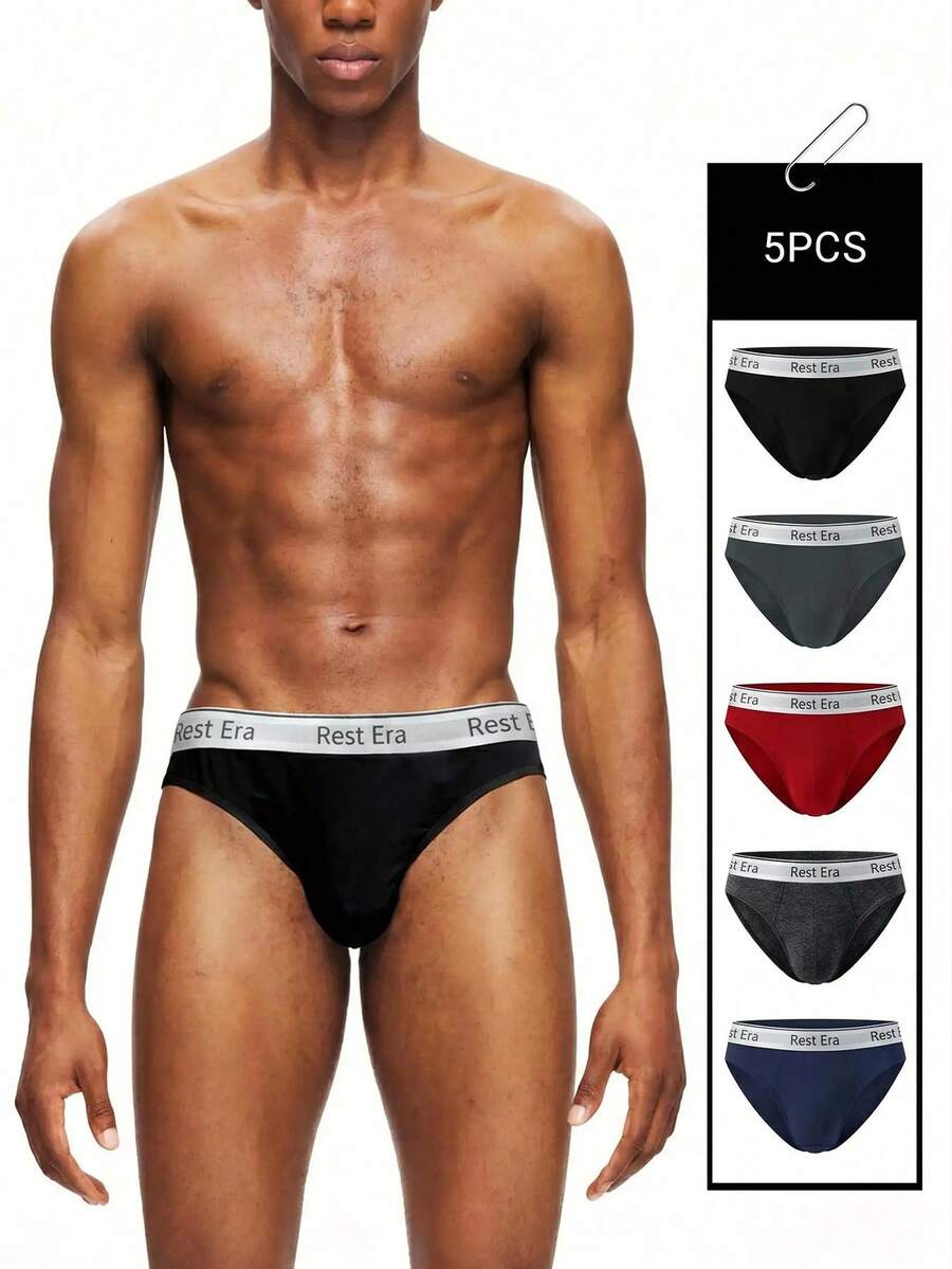 Rest Era 5 piezas/paquete Calzoncillos tipo bóxer con estampado de letras para hombre - Multicolor - Ver 1
