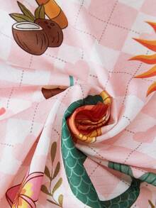 Chillnights Vacation Mermaid Coconut Tree Sun Heart Plaid Print Casual Lapel Plus Size Short Sleeve Pajama Long Pants Set - Multicolor - View 9