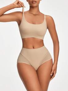 SHAPORA 女士單色網眼塑身內衣套裝 - 卡其色 - 查看 3