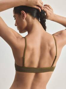Ocili Seamless Ribbed Elastic Wireless Bra, Comfortable Women's Underwear - Dark Green - View 3
