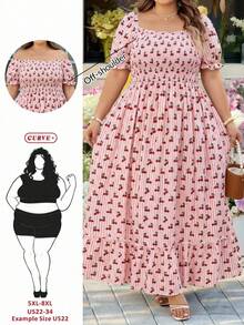 SHEIN CURVE+ Curve 尺码 US22 音乐节、海滨度假、波西米亚浪漫碎花连衣裙，适合海滩度假、毕业季、波西米亚风假日、沙滩裙、度假装扮 - 彩色 - 查看 11