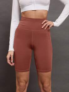 Activina Women's Solid Color Casual Versatile Daily Outing Sports Shorts With Pockets - Brown - View 5