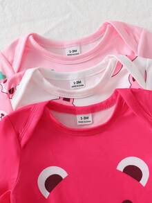 SHEIN [2套隨機發送]新生兒睡袋與居家服套裝，玫瑰紅熊圖案，適合洗禮禮物、居家與外出 - 彩色 - 查看 5