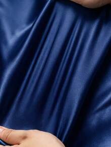 Franclia Women's Elegant Commuter V-Neck Bodycon Fitted Business Satin Stretch Glossy Metal Buckle Dress, Spring/Summer Inner Layer Dress - Navy Blue - View 4