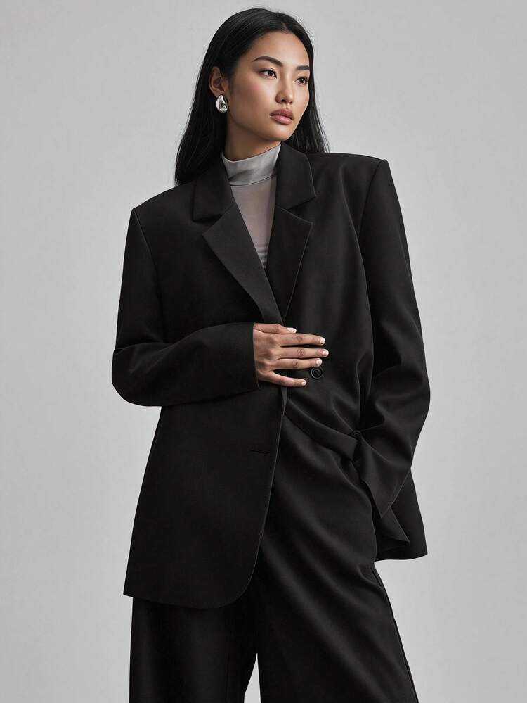 Women's Festival Beach Holiday Country Style Country Music Concert 2026SS New Summer Loose Fit Blazer, Business Casual Women's Office Wear Low-Key Old Money Style Urban Commute Office Attire Women's Elegant Outfit Women's Formal Wear Minimalist Elegant Urban Modern Fashion Versatile Women's Blazer Bestseller Black