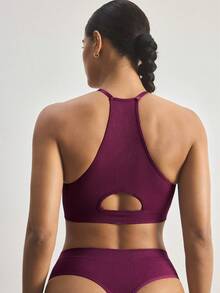 Ocili 2pcs/Set Seamless Comfortable Minimalist Bra And Thong Panty Set For Women - Purple - View 2