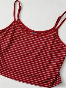 GlowEve CURVE Plus Size Knit Solid Color Cardigan With Front Button Closure, Striped Slim Fit Camisole Decor, Drawstring Detail, Elegant Casual Commute Daily Outing Long Pants - Burgundy - View 4