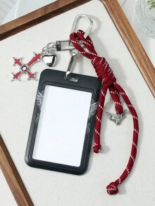 ROMWE 1 New Gothic Red Star Cross Love Hand-Braided Rope Skull Other Side Flower Letter Printing Star Card Keychain Bag Pendant, Worn By Student Parties - Black - View 8