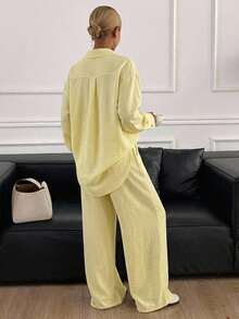 Livesso Western Style Beach Vacation Solid Color Casual Loose 2-Piece Set For Women, Spring - Yellow - View 2