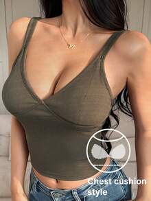DAZY Minimalist Camisole Top With Built-In Padded Bra For Women - Army Green - View 3
