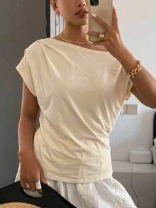 DAZY Striped Off-Shoulder Ruched Bodycon Short Sleeve T-Shirt For Women Summer - Yellow - View 4