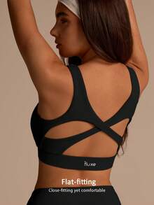 Fluxe Women's Solid Color Backless Round Neck Summer Sports Bra Top - Black - View 2
